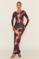 Black Printed Cut Out Back Maxi Dress - Brodie