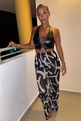 Black Faux Leather Lace Up Front Cropped Top - Mika