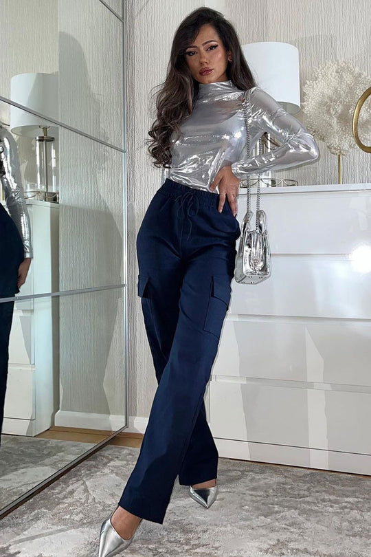 Navy Straight Leg Cargo Trousers - Rian