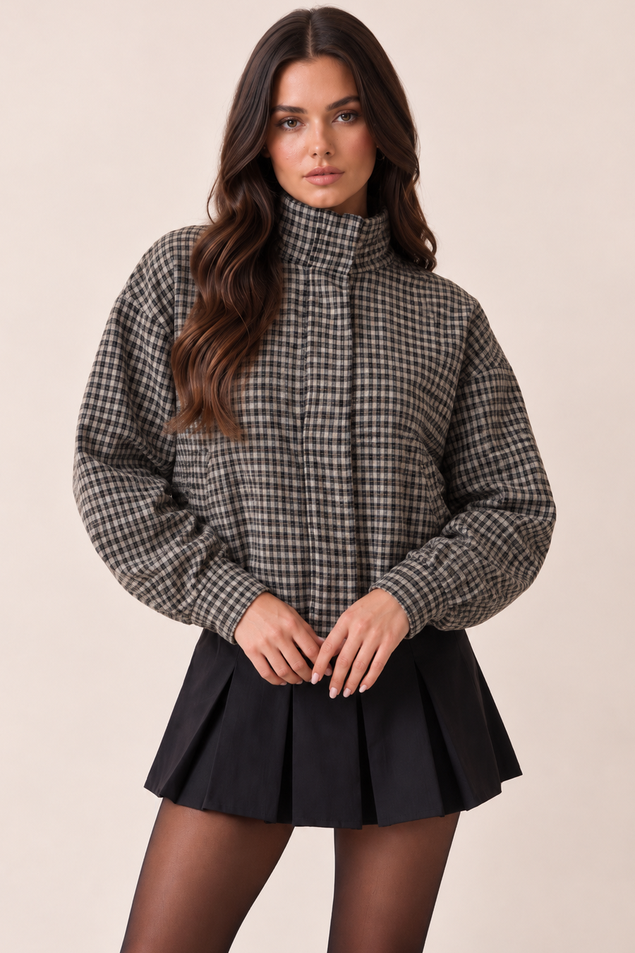 Grey Check Bomber Jacket - Gemma