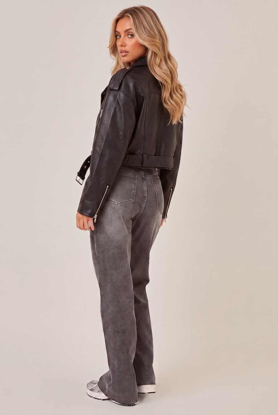 Washed Grey Stretch Straight Leg Frayed Hem Jeans - Scarlett