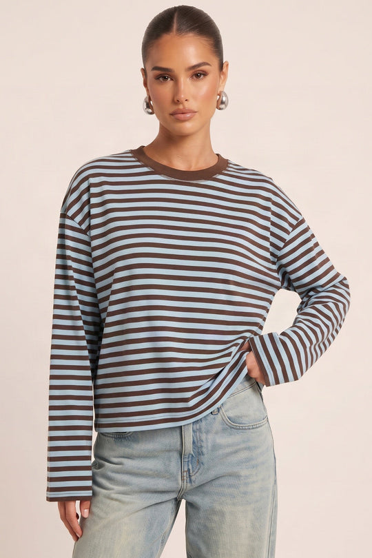 Blue Stripe Drop Shoulder Oversized Stripe Top - Cleopatra