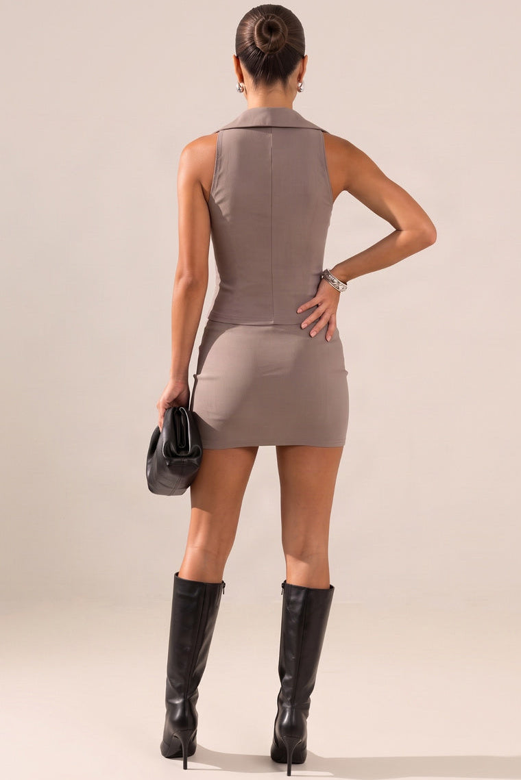 Mocha Bengaline Collared top and Mini Skirt Co-ord - Harlie