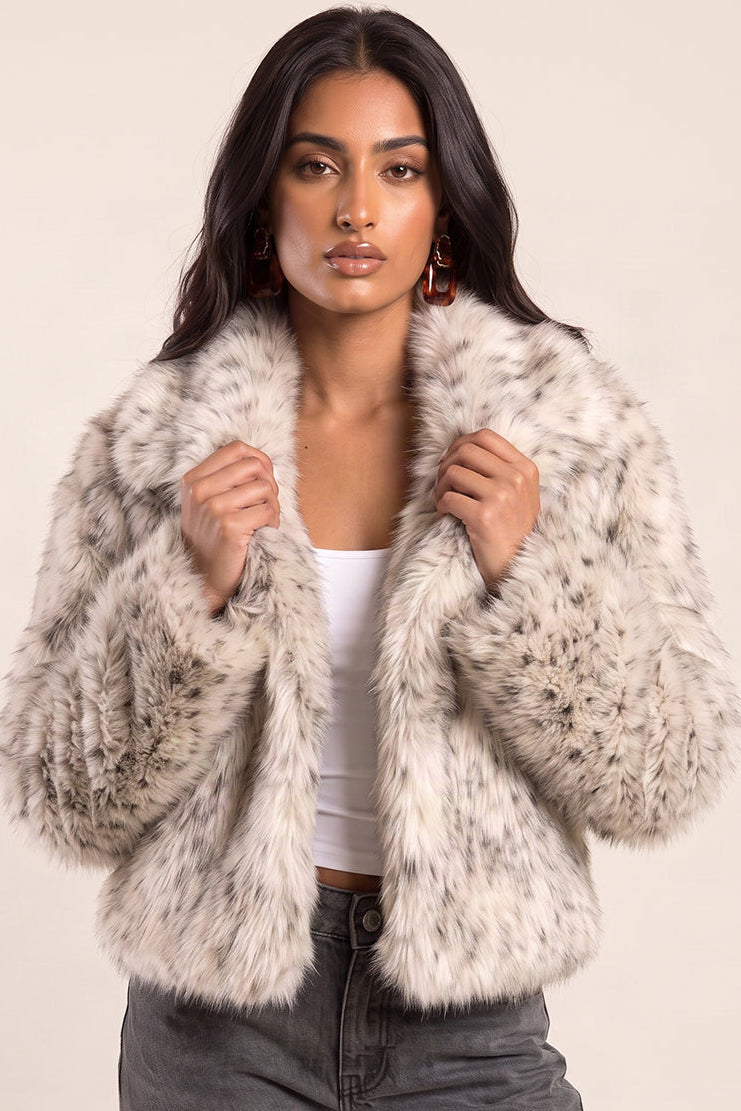 Cream Leopard Faux Fur Coat - Raven