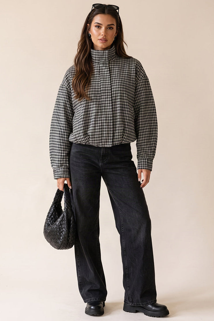 Grey Check Bomber Jacket - Gemma