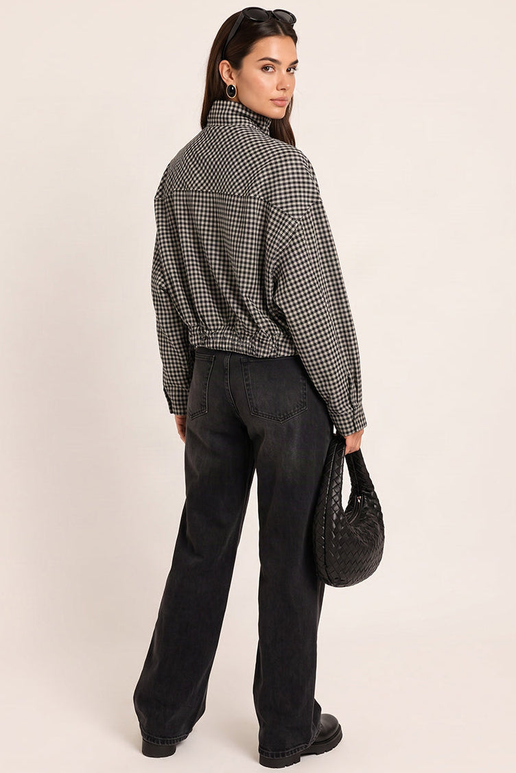 Grey Check Bomber Jacket - Gemma