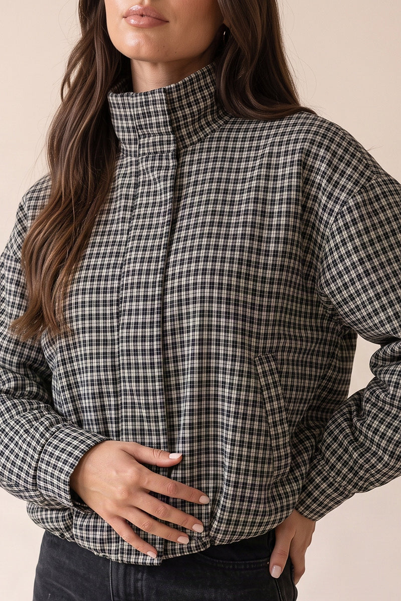 Grey Check Bomber Jacket - Gemma