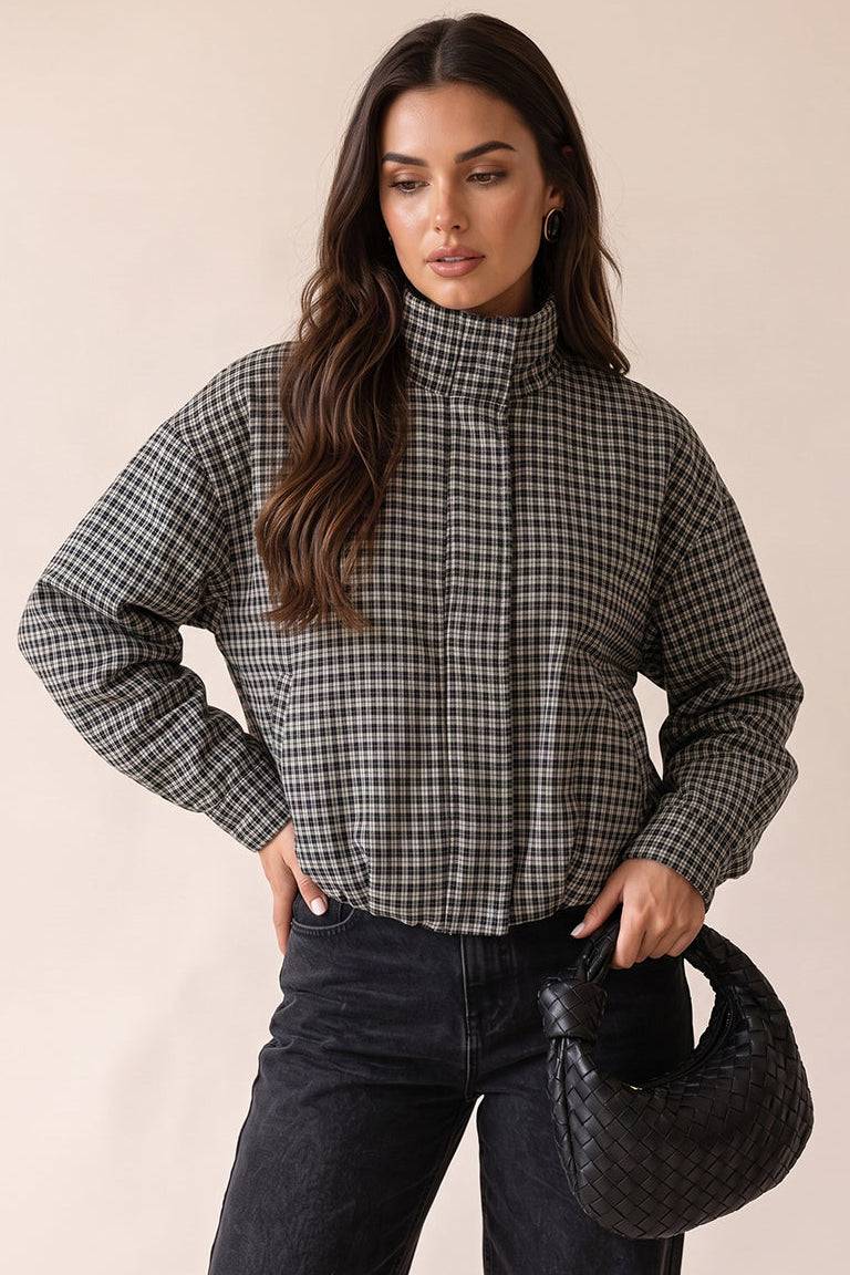Grey Check Bomber Jacket - Gemma
