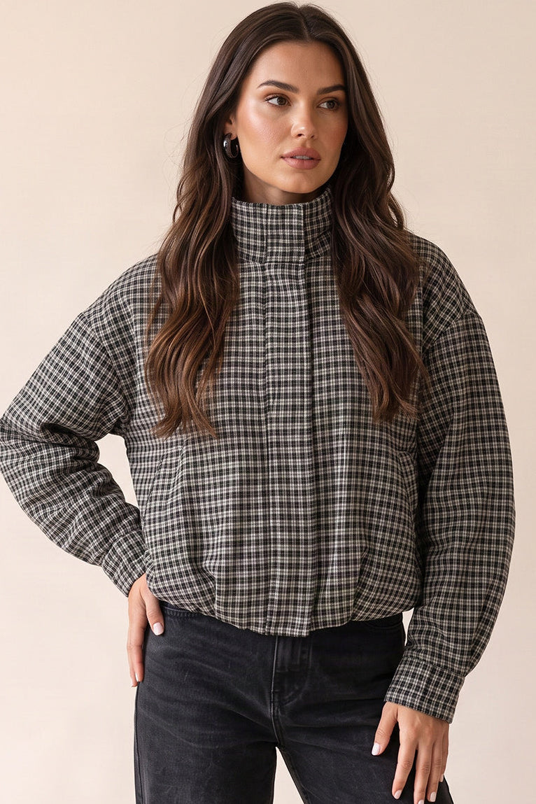Grey Check Bomber Jacket - Gemma