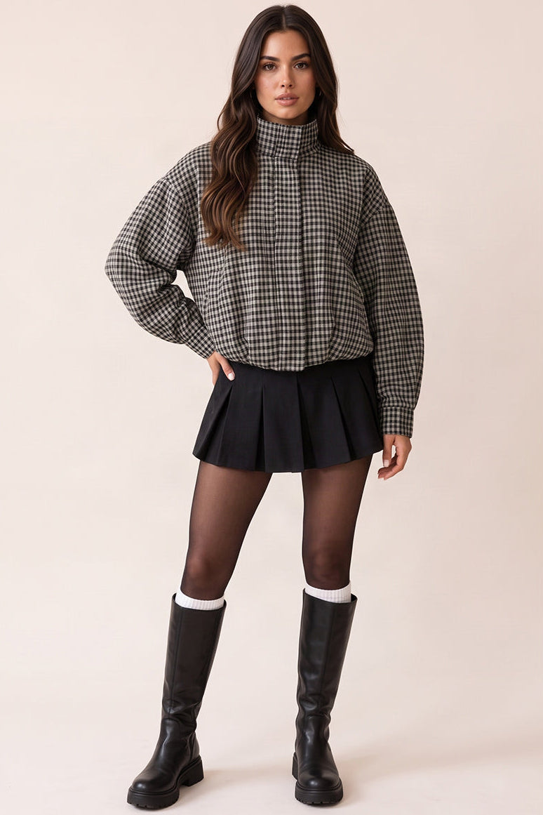 Grey Check Bomber Jacket - Gemma