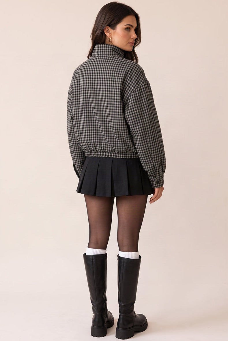 Grey Check Bomber Jacket - Gemma