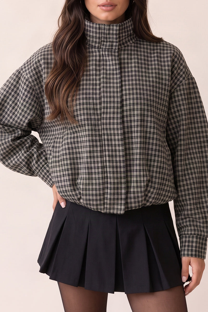 Grey Check Bomber Jacket - Gemma