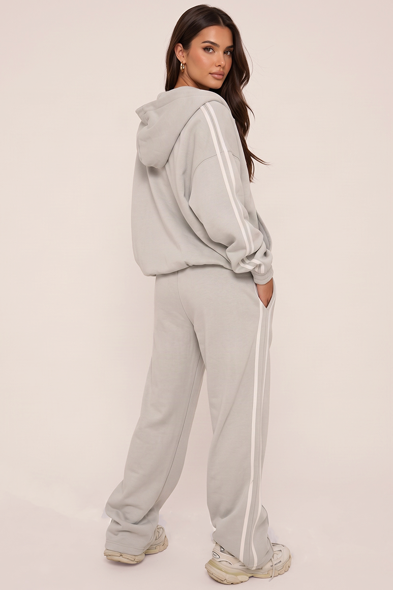 Grey Contrast Side Stripe Oversized Wide Leg Joggers - Aaleyah