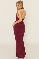 Wine Lace Insert Cut Out Maxi Dress - Allana