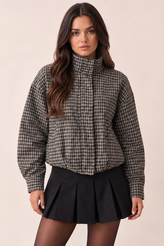 Grey Check Bomber Jacket - Gemma