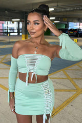Sage Knot Detail Bandeau Cropped Top & Mini Skirt Set - Piu