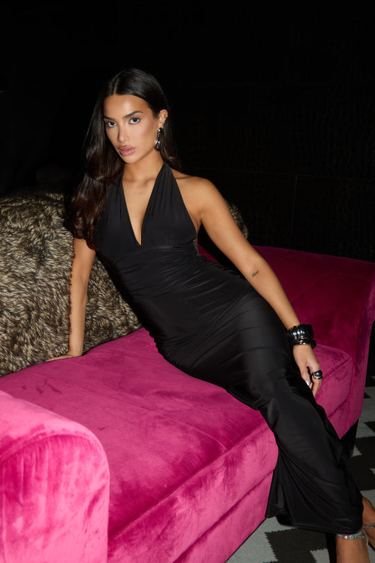Black Halterneck Tie Back Maxi Dress - Amalfie