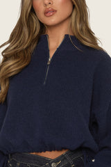 Navy Knitted Quarter Zip Sweater - Joey