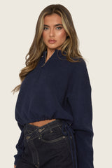 Navy Knitted Quarter Zip Sweater - Joey