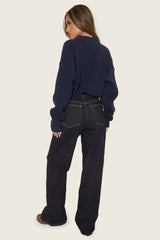 Navy Knitted Quarter Zip Sweater - Joey