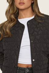 Black Heart Quilted Popper Front Jacket - Kathleen