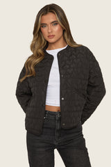 Black Heart Quilted Popper Front Jacket - Kathleen