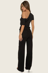 Black Stretch Denim Diamante Wide Leg Jeans - Nuala