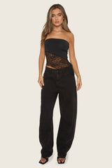 Black Lace Bandeau Asymmetric Top - Roseen