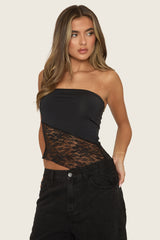 Black Lace Bandeau Asymmetric Top - Roseen