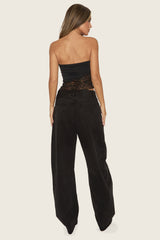 Black Lace Bandeau Asymmetric Top - Roseen