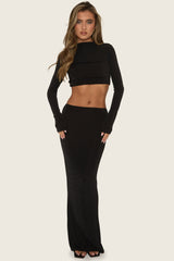 Black Long Sleeve Top and Maxi Skirt Co-ord Set - Blare