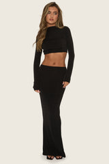 Black Long Sleeve Top and Maxi Skirt Co-ord Set - Blare