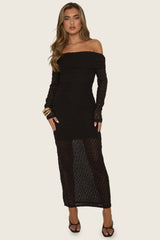 Black Textured Knit Bardot Midaxi Dress - Aafie