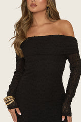 Black Textured Knit Bardot Midaxi Dress - Aafie