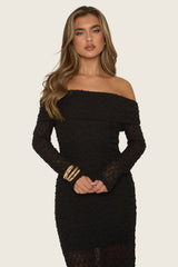 Black Textured Knit Bardot Midaxi Dress - Aafie