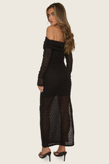 Black Textured Knit Bardot Midaxi Dress - Aafie