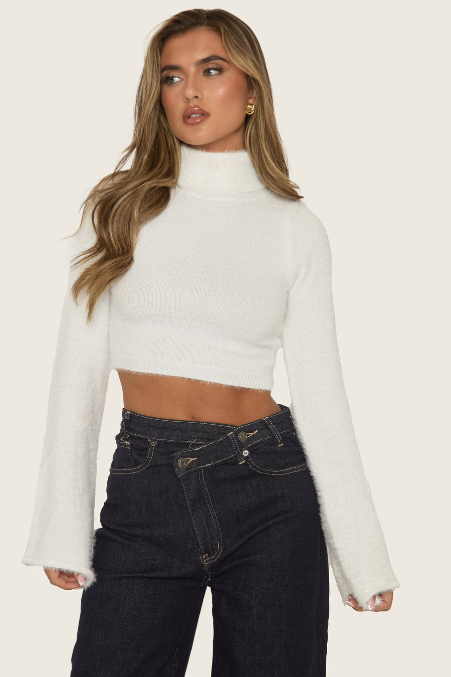 White High Neck Fluffy Knit Jumper - Maven