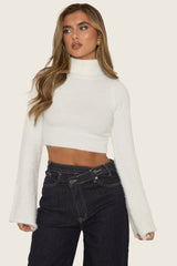 White High Neck Fluffy Knit Jumper - Maven