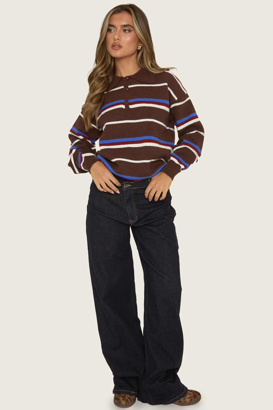 Chocolate Stripe Collared Knit Jumper - Ayelin