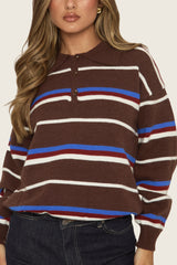 Chocolate Stripe Collared Knit Jumper - Ayelin