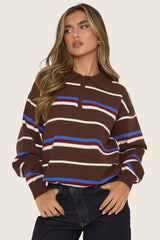 Chocolate Stripe Collared Knit Jumper - Ayelin