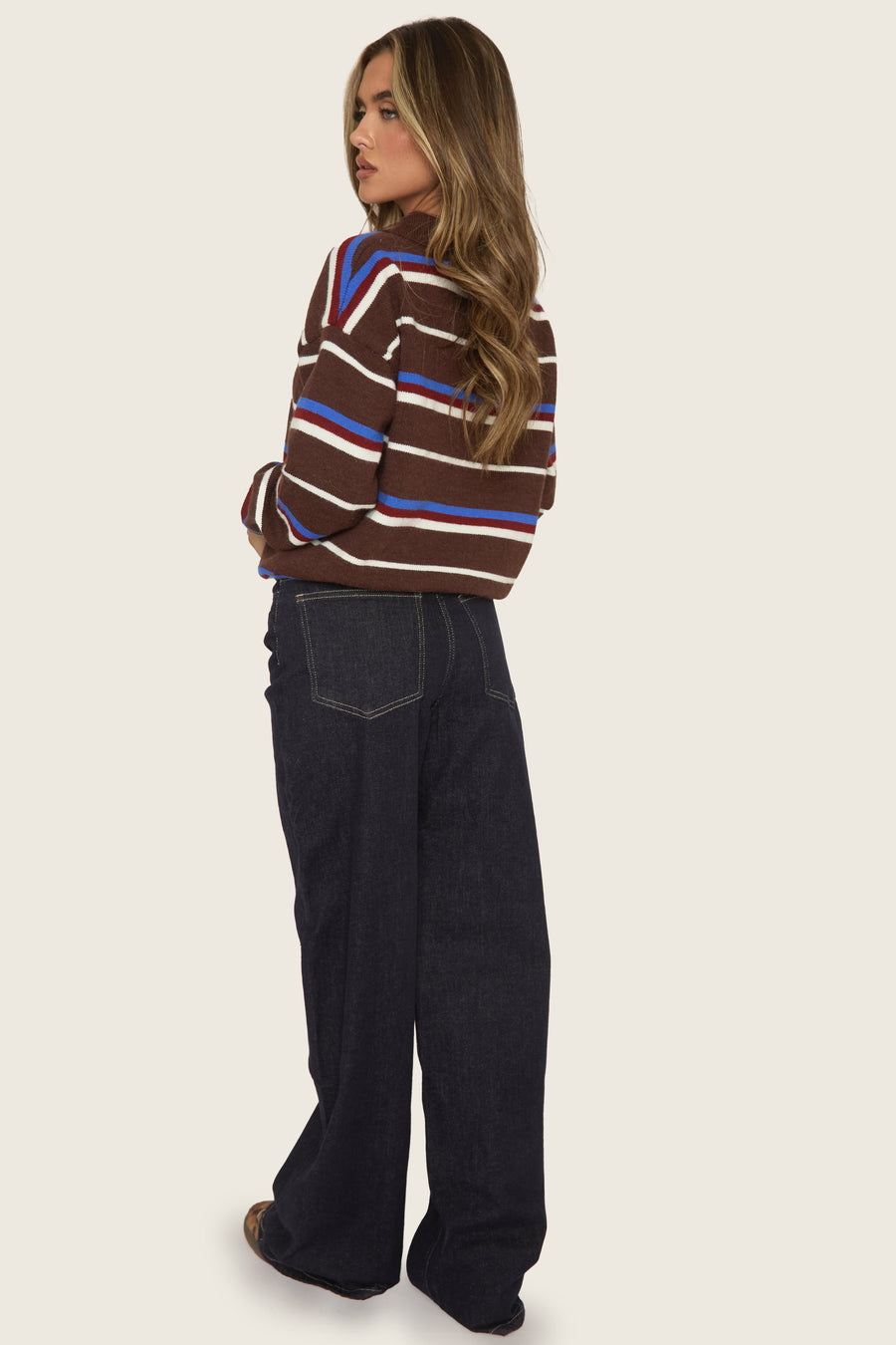 Chocolate Stripe Collared Knit Jumper - Ayelin