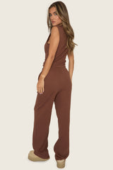 Chocolate Button Front Top and Trouser Loungewear Set - Caitlen