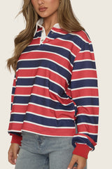 Red Stripe Long Sleeve Collared Top - Karlia