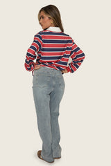 Red Stripe Long Sleeve Collared Top - Karlia