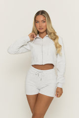 Grey Marl Seam Detail Hoodie and Shorts Loungewear Co-Ord Set - Armella