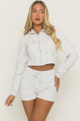 Grey Marl Seam Detail Hoodie and Shorts Loungewear Co-Ord Set - Armella