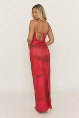 Red Printed Strappy Tie Back Maxi Dress - Aurella
