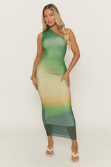 Green One Shoulder Mesh Maxi Dress - Arlowe