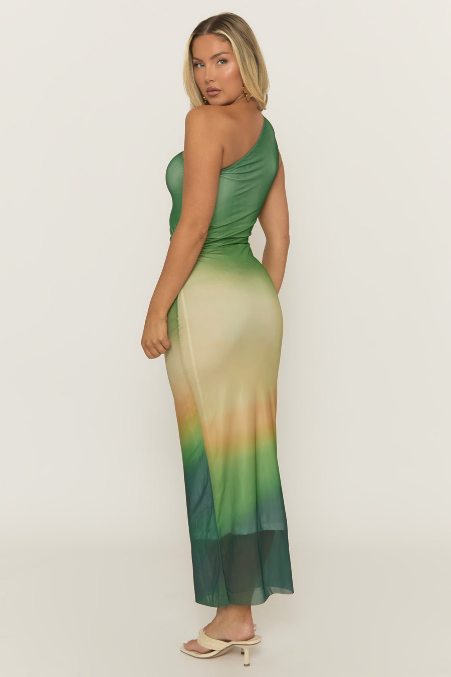Green One Shoulder Mesh Maxi Dress - Arlowe